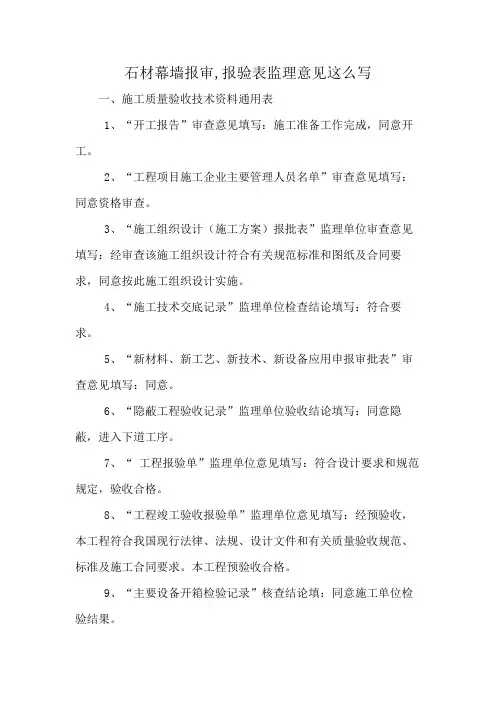 石材幕墙报审,报验表监理意见这么写