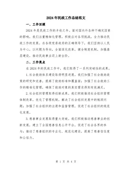 2024年民政工作总结范文