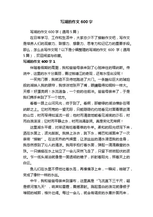 写湖的作文600字（通用5篇）