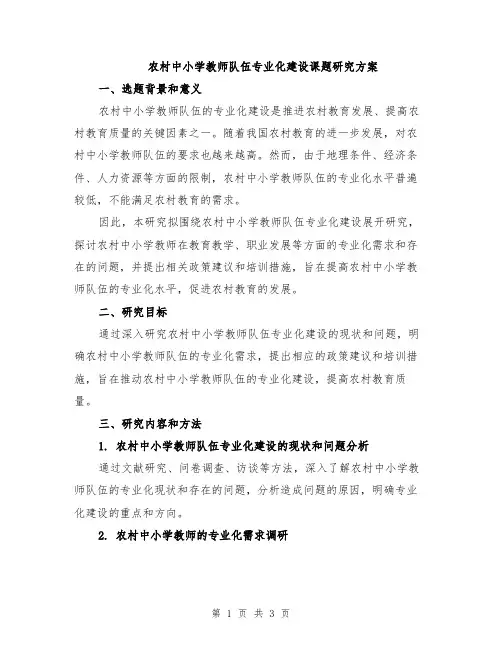 农村中小学教师队伍专业化建设课题研究方案