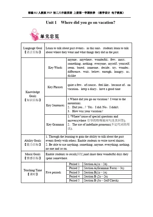 部编RJ人教版PEP 初二八年级英语 上册第一学期秋季 (教学设计 电子教案)(上半年上学期全册 分单元课时)