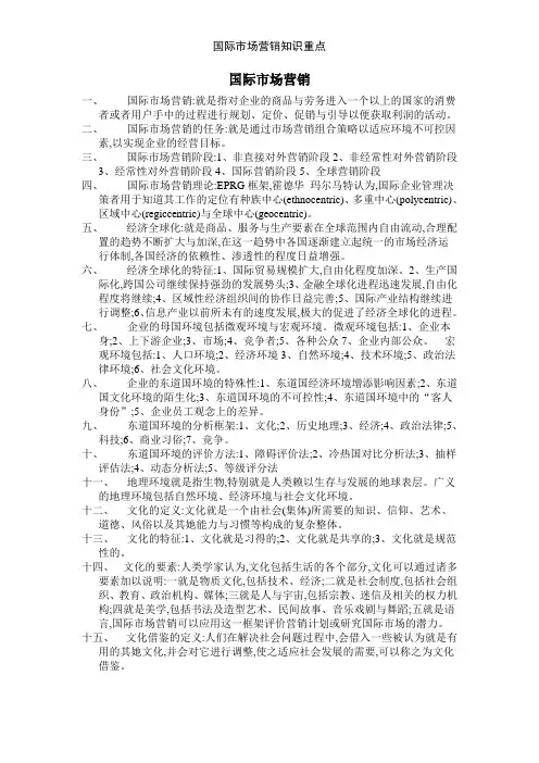 国际市场营销知识重点