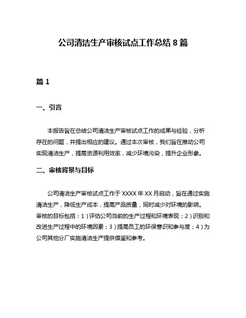 公司清洁生产审核试点工作总结8篇
