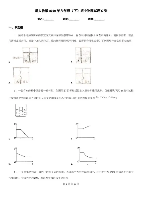 新人教版2019年八年级(下)期中物理试题C卷(模拟)