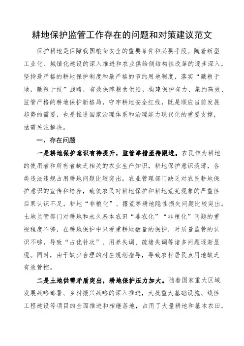 耕地保护监管工作存在的问题和对策建议调研报告