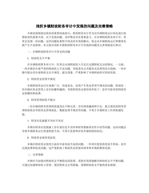 浅析乡镇财政财务审计中发现的问题及完善策略