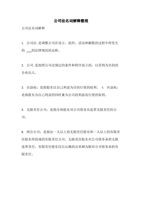 公司法名词解释整理
