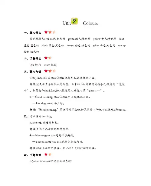 三年级上册英语素材-Unit 2 Colours知识清单人教(PEP)【精品】