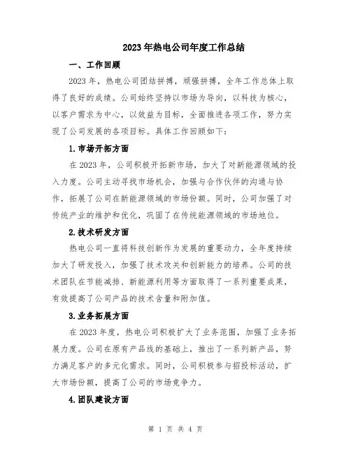 2023年热电公司年度工作总结