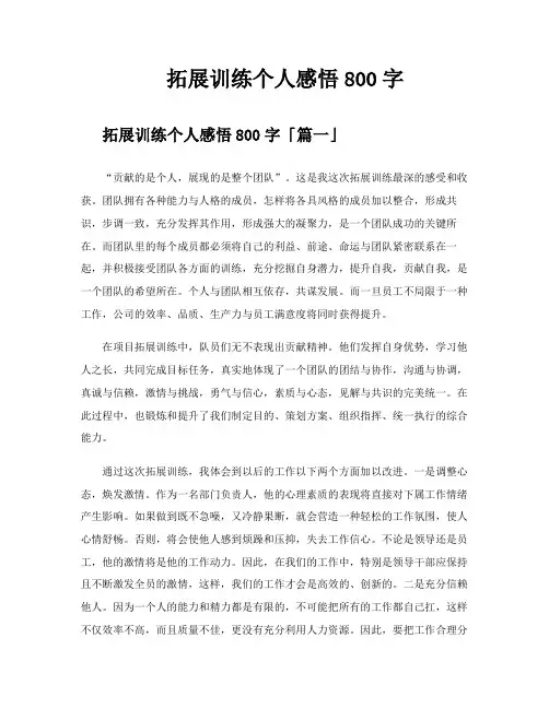 拓展训练个人感悟800字