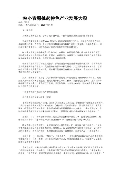一粒小青稞挑起特色产业发展大梁