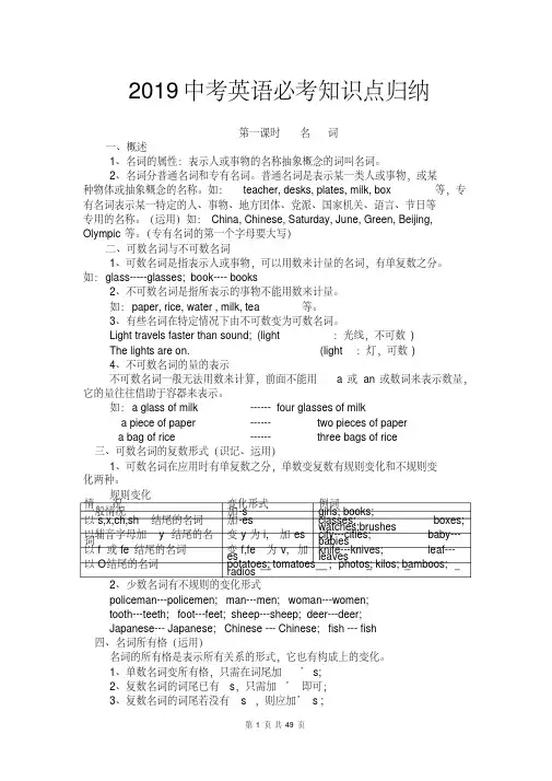 2019中考英语必考知识点归纳