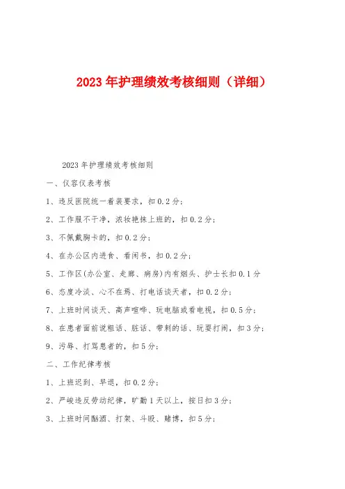 2023年护理绩效考核细则