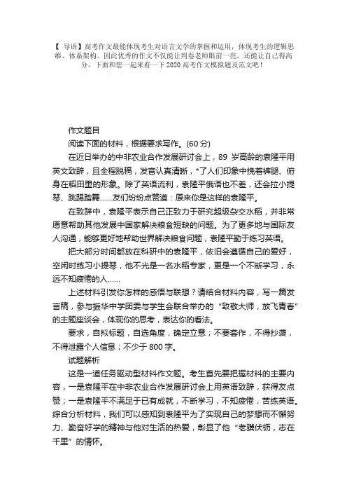 2020高考作文模拟题及范文：致敬大师，放飞青春