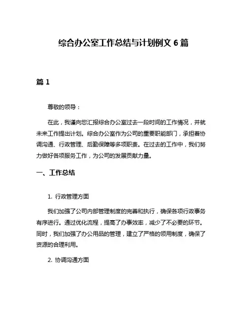 综合办公室工作总结与计划例文6篇