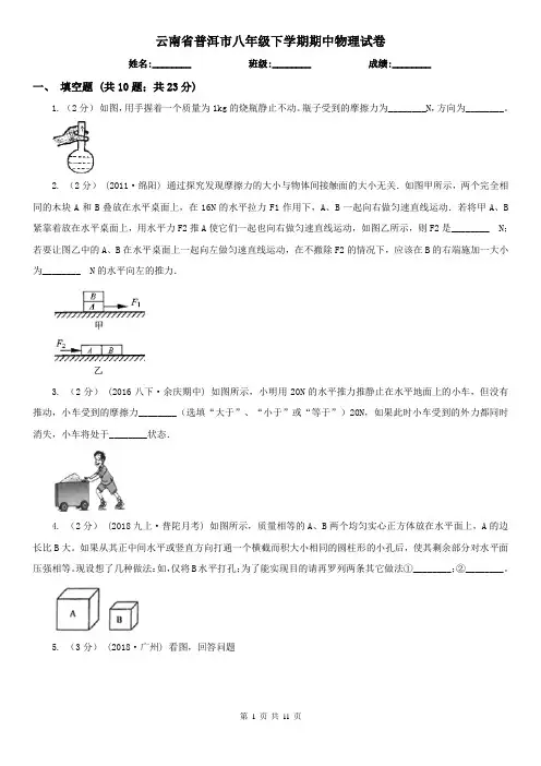 云南省普洱市八年级下学期期中物理试卷