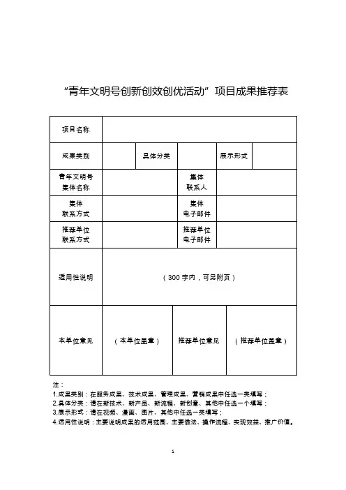 “青年文明号创新创效创优活动”项目成果推荐表