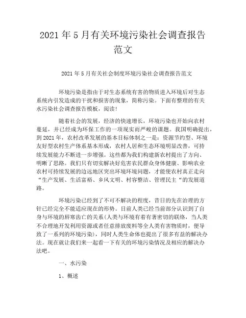 2021年5月有关环境污染社会调查报告范文