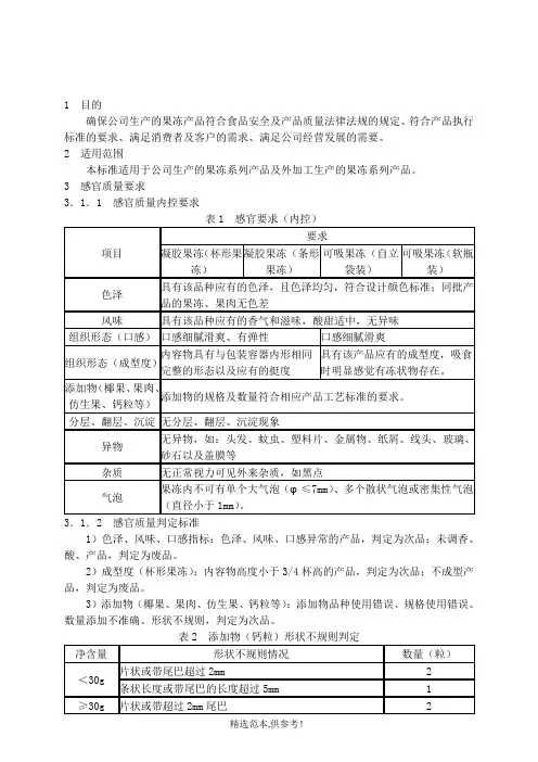 产品内控标准——果冻