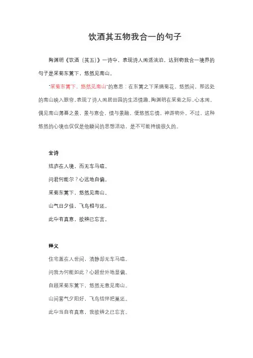 饮酒其五物我合一的句子