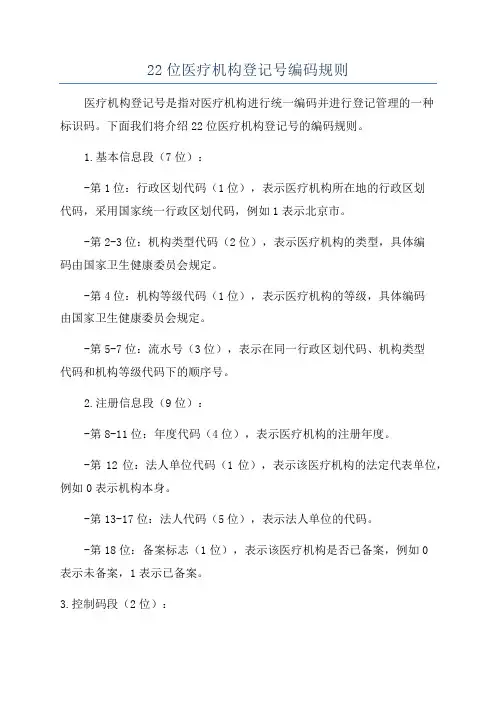 22位医疗机构登记号编码规则