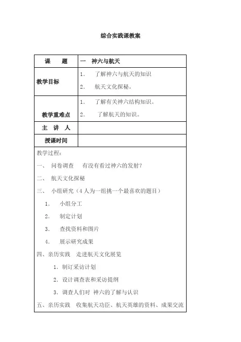 六年级下册综合实践活动教案全部