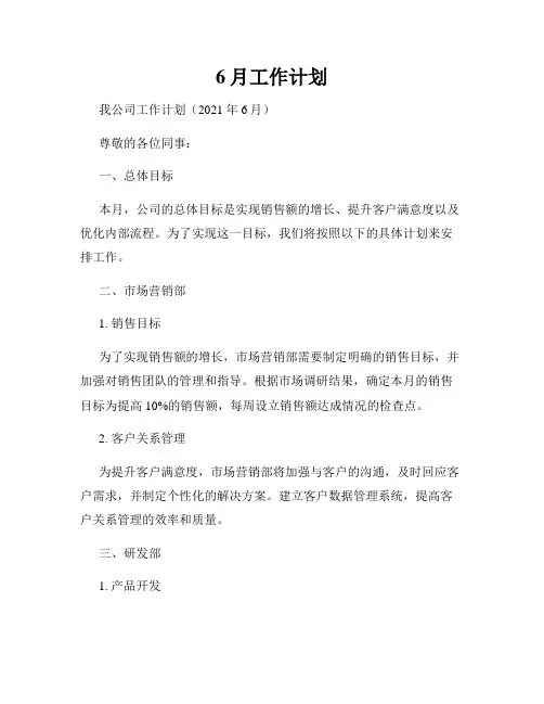 6月工作计划