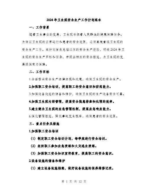 2024年卫生院安全生产工作计划范本(3篇)