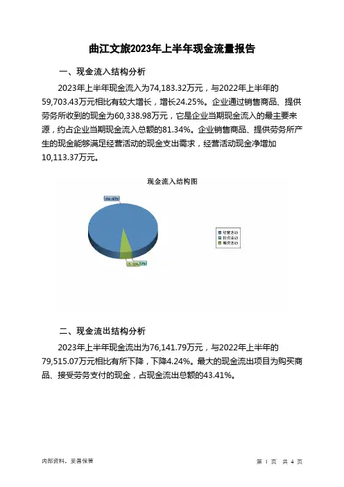 600706曲江文旅2023年上半年现金流量报告