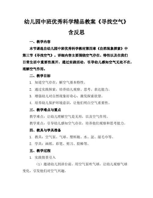 幼儿园中班优秀科学精品教案《寻找空气》含反思