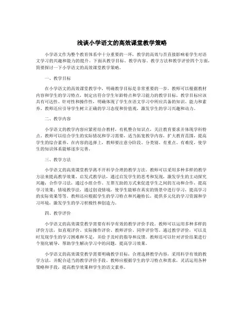 浅谈小学语文的高效课堂教学策略