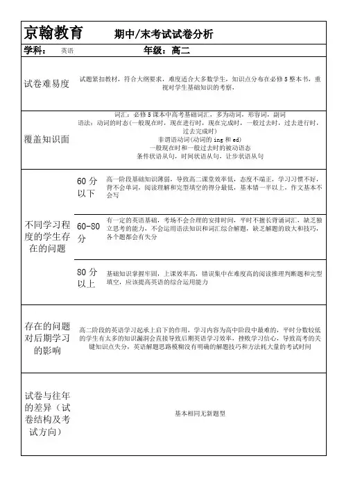 试卷分析英语高二