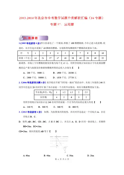 数学—2003-2014年北京市中考数学试题分类汇编：专题15+应用题(原卷版)