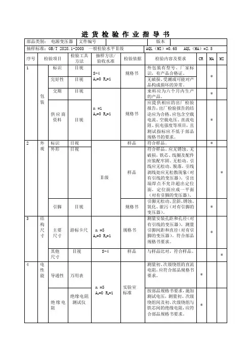 电源变压器检验规范