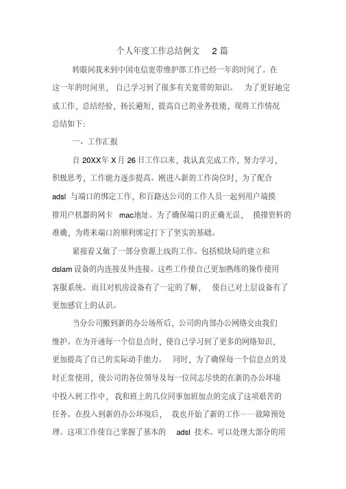 2019年个人年度工作总结例文2篇