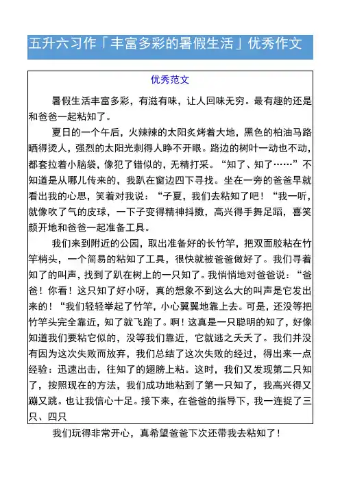 五升六习作「丰富多彩的暑假生活」优秀作文