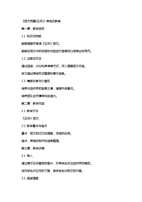 《短文两篇(日月)》表格式教案