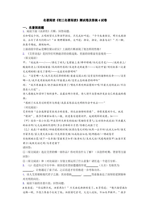名著阅读《初三名著阅读》测试卷及答案4试卷