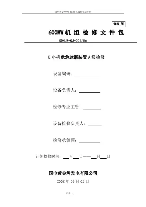 B小机机危急遮断装置A级检修