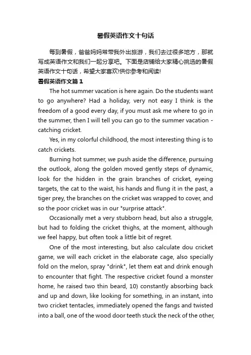 暑假英语作文十句话