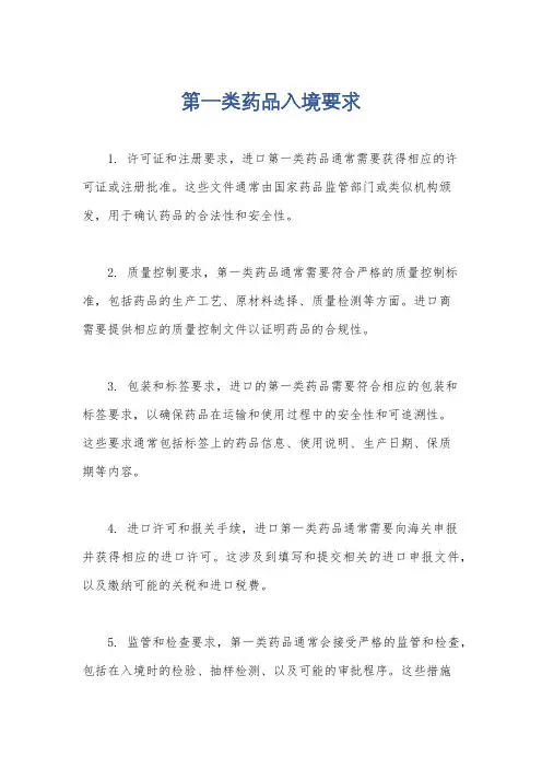 第一类药品入境要求