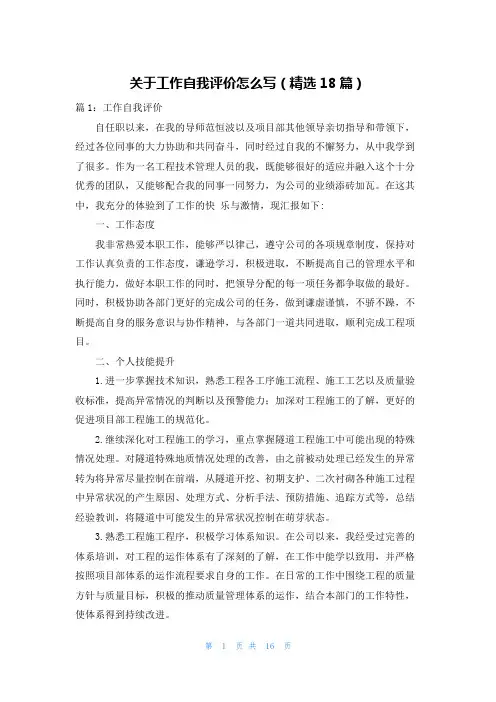 关于工作自我评价怎么写(精选18篇)
