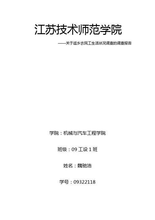 关于返乡农民工生活状况调查的调查报告