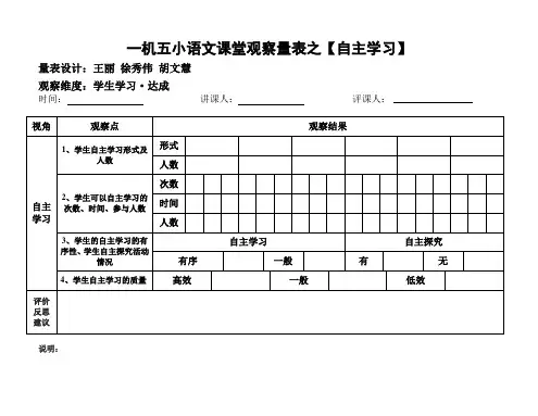 一机五小课堂观察量表之【自主学习】