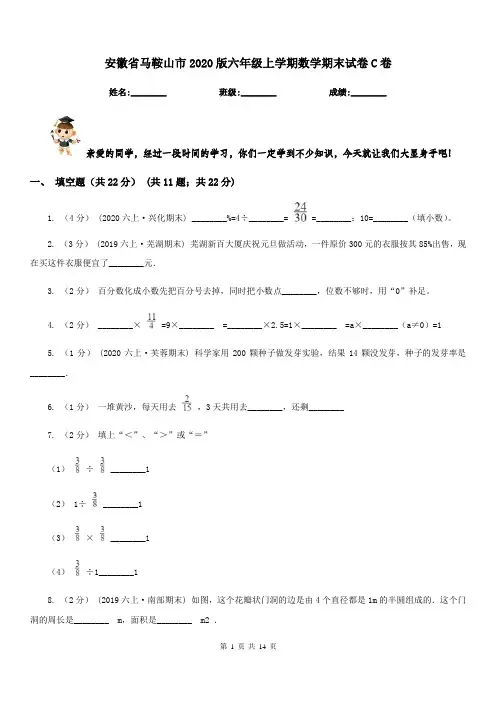 安徽省马鞍山市2020版六年级上学期数学期末试卷C卷