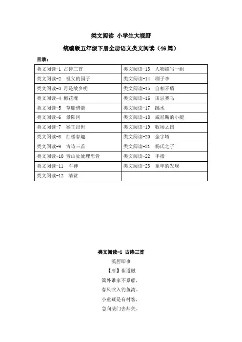 类文阅读 小学生大视野：统编版五年级下册全册语文类文阅读(46篇)