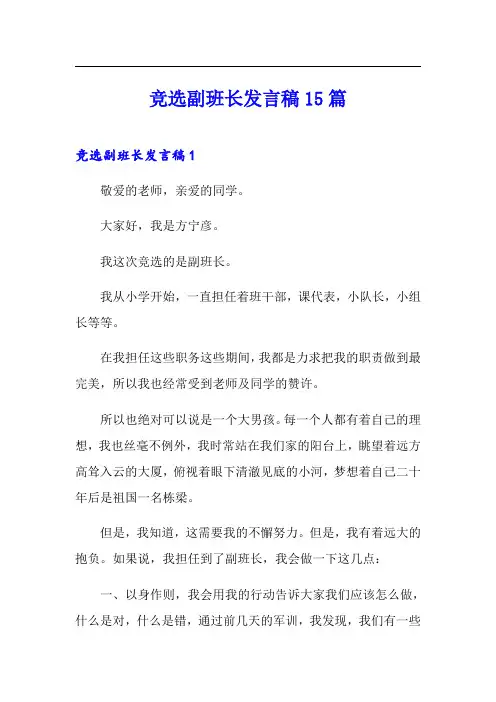 竞选副班长发言稿15篇