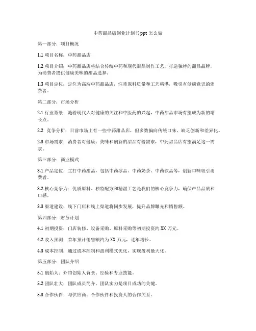 中药甜品店创业计划书ppt怎么做