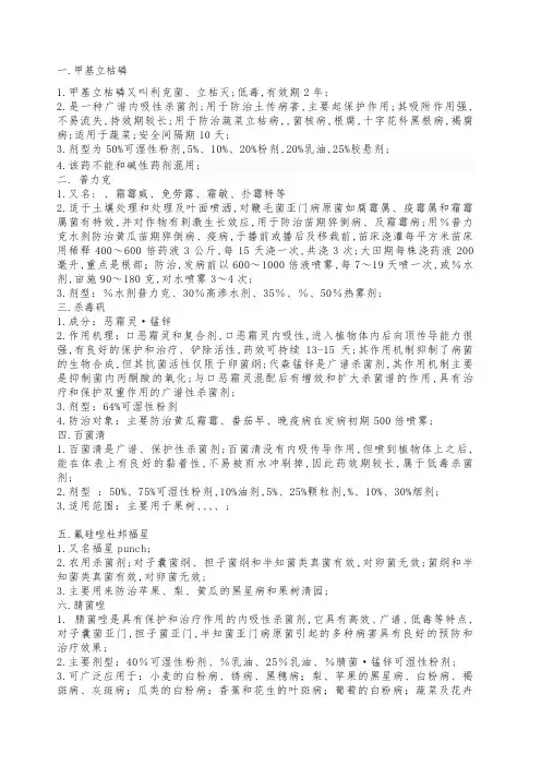 常用农药名称