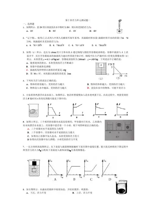 第十章浮力单元测试题 2